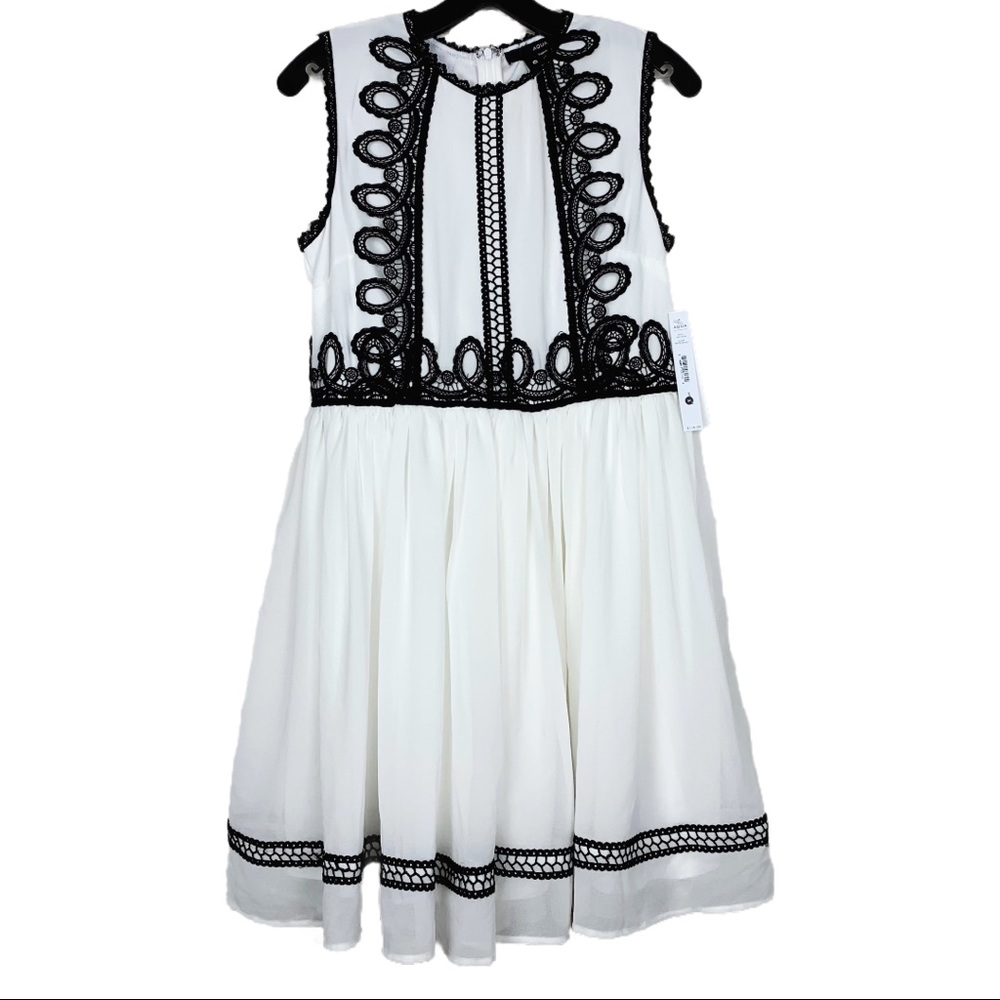 AQUA Crochet Appliqué Fit-and-Flare Dress Size M